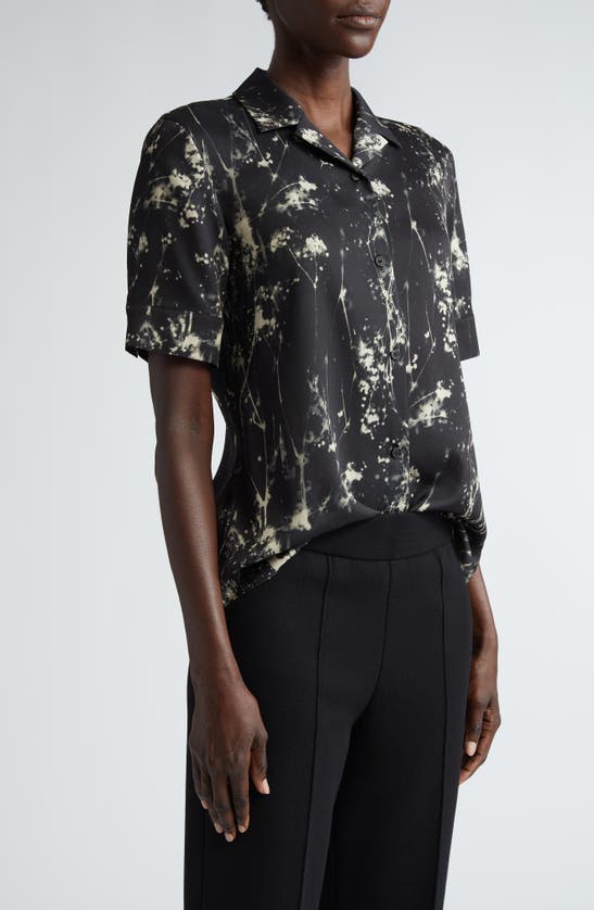 Shop Lafayette 148 Slim Fit Print Notch Collar Short Sleeve Button-up Shirt In Black Multi