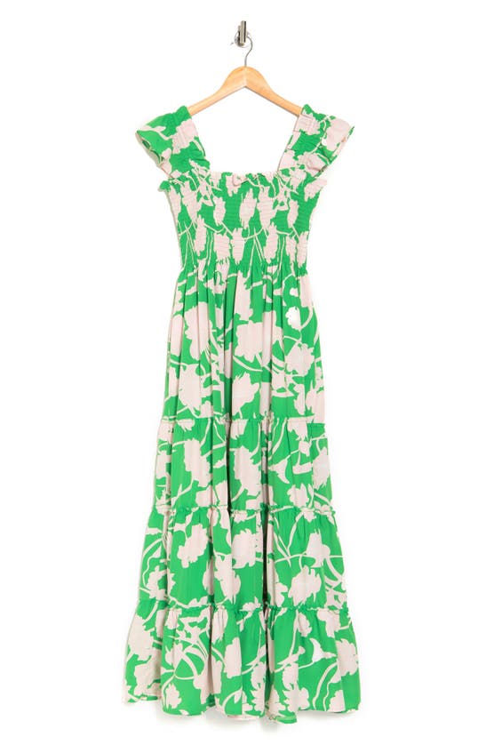Melloday Smocked Ruffle Cap Sleeve Midi Dress In Green Blush | ModeSens Melloday Smocked Ruffle Cap Sleeve Midi Dress In Green Blush | ModeSens