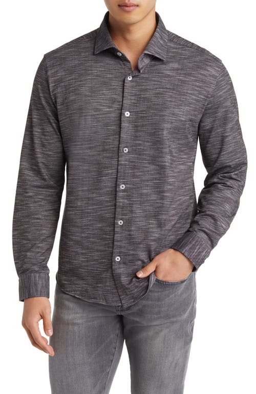 Slub Knit Button-Up Shirt in Black