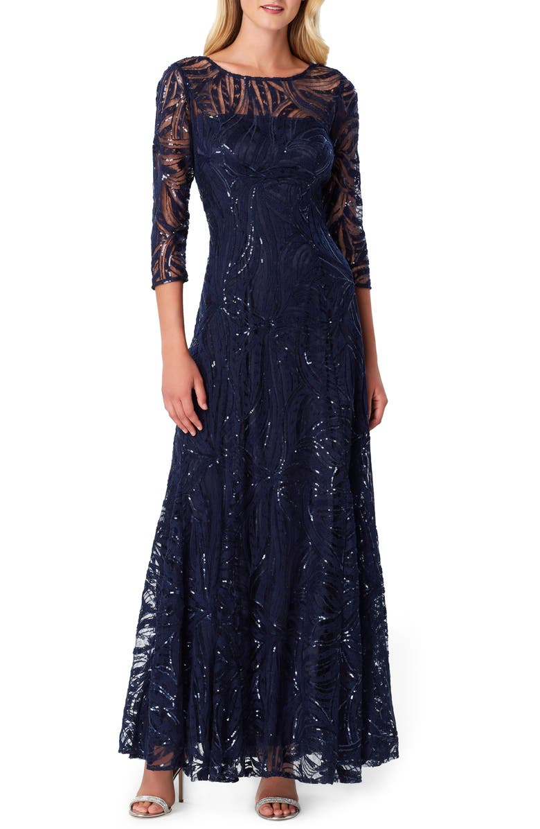 Tahari Sequin Embroidered A-Line Gown | Nordstrom