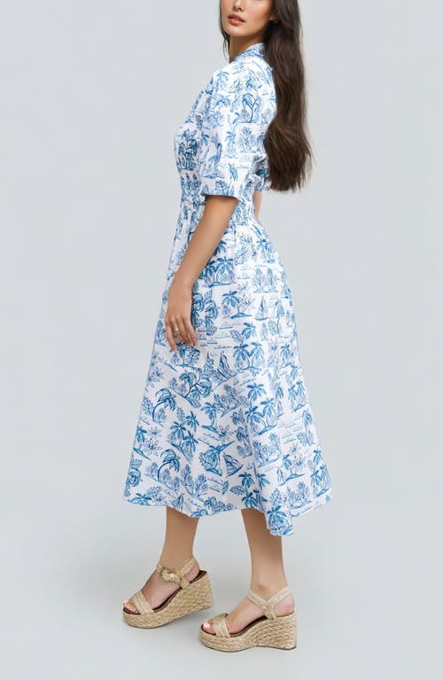 Shop Jessie Zhao New York Leandra Blue Smocked V-neck Midi Dress