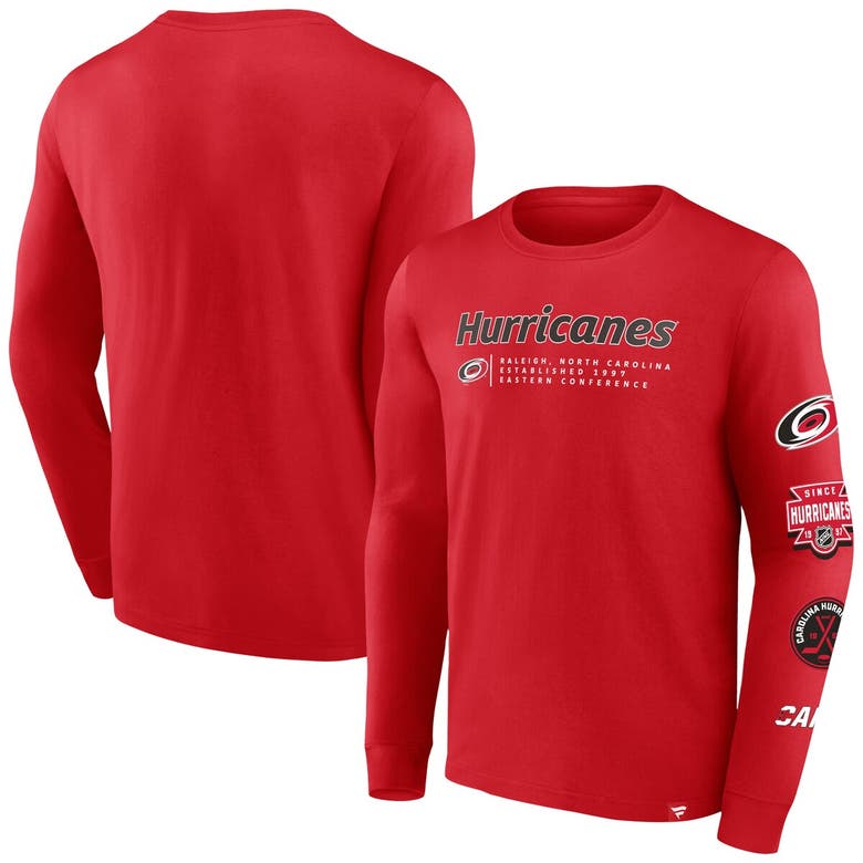 Shop Fanatics Branded Red Carolina Hurricanes Strike The Goal Long Sleeve T-shirt