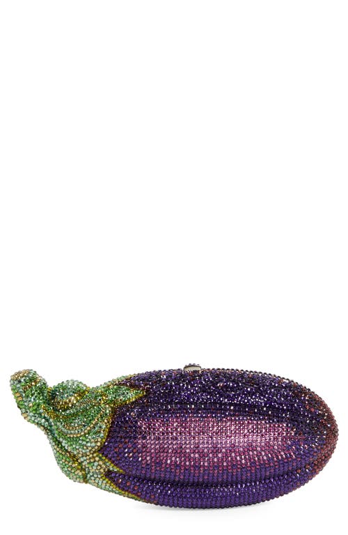 Crystal Embellished Eggplant Clutch in Silver Iris Multi