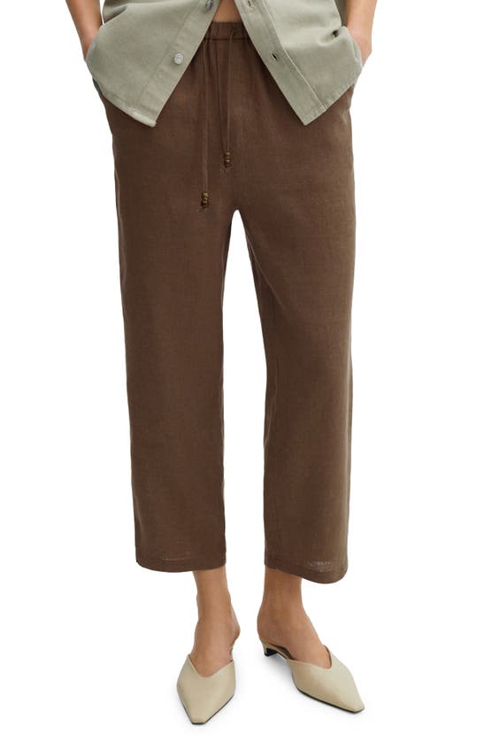 Shop Mango Drawstring Linen Ankle Pants In Medium Brown