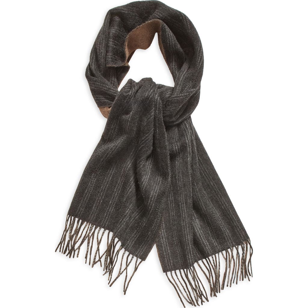 Andrew Stewart Chalk Stripe Reversible Double Face Cashmere Scarf In Charcoal