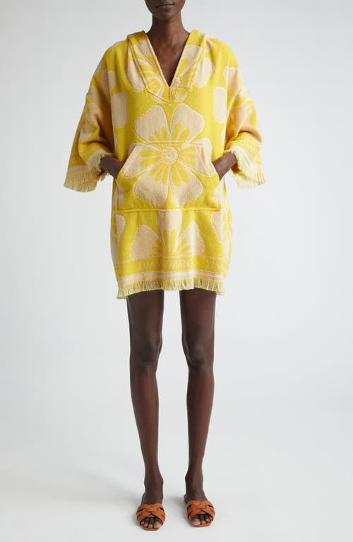 Shop Zimmermann Golden Terry Cloth Hoodie Dress In Yellow/cream