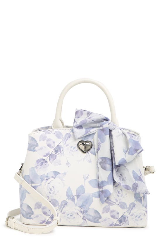 Betsey Johnson Triple Compartment Satchel Bag With Scarf Trim In Blue Floral
