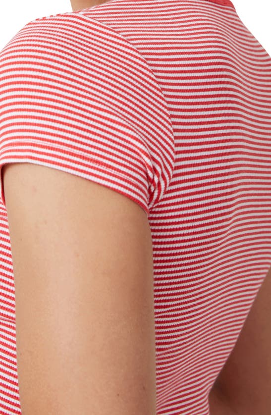 Shop Cotton On The One Rib Crewneck T-shirt In Mini Stripe White/ Fiery Red