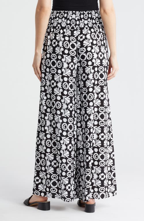 Shop Philosophy By Rpublic Clothing Smocked Waist Wide Leg Pants In Black/white Woodblock