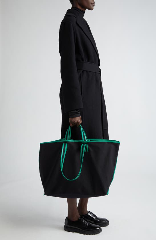 Kassl Large Contrast Trim Canvas Tote In Black / Oil Green 0175