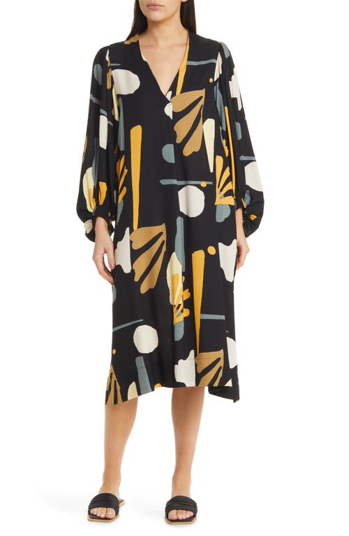Nalo Abstract Print Long Sleeve Dress in Butterscotch