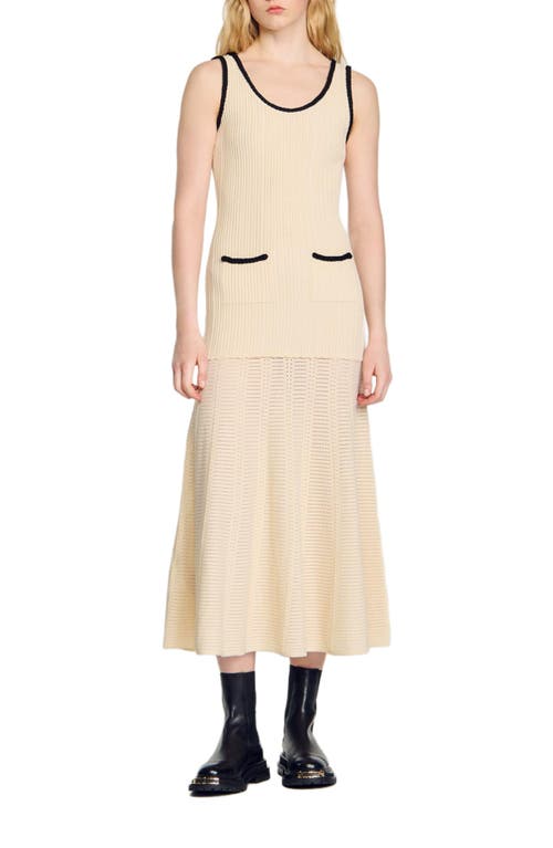 Shop Sandro Pointelle Knit Dress In Ecru