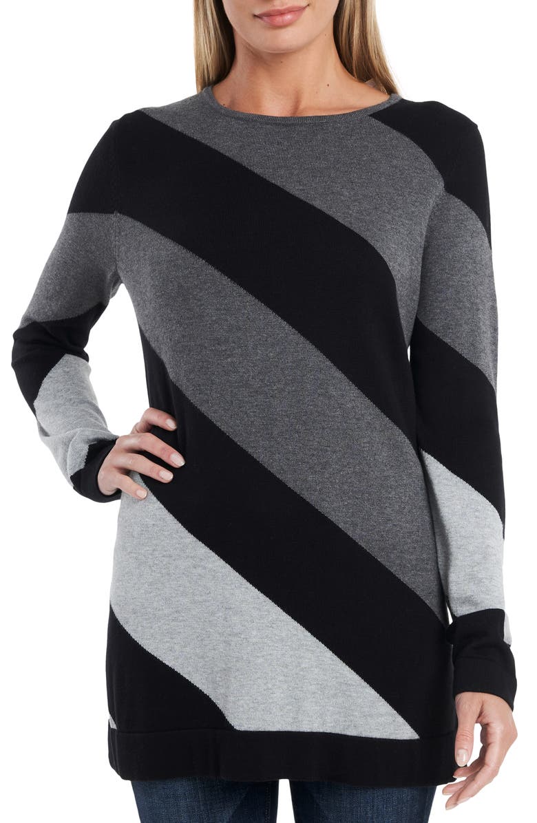 Vince Camuto Colorblock Asymmetrical Stripe Cotton Blend Sweater, Main, color, 