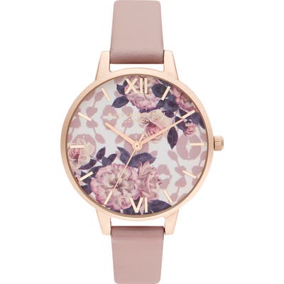 Olivia Burton Wild Flower Faux Leather Strap Watch,
