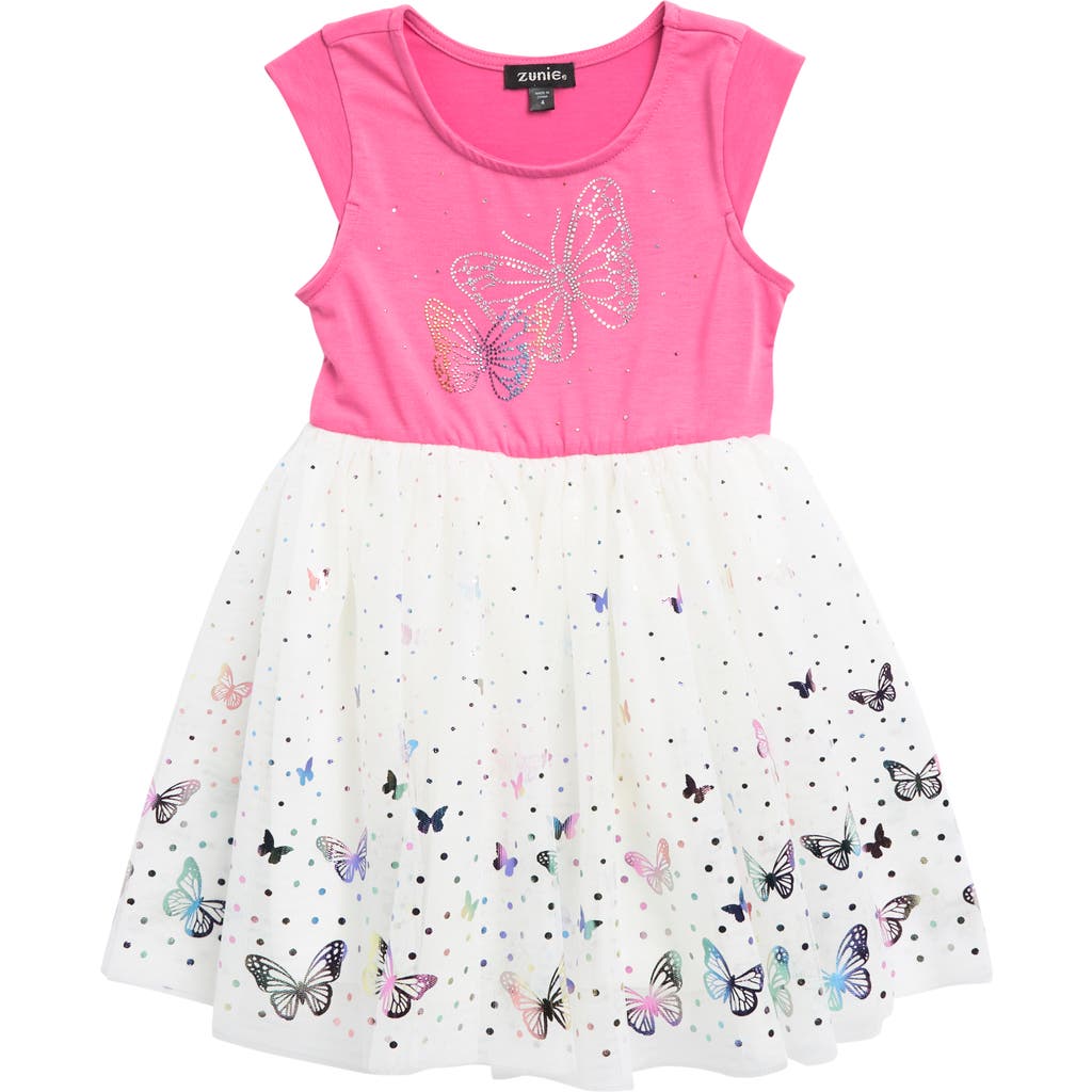 Zunie Kids' Butterfly Tulle Dress In Pink/ivory