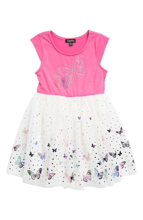 Shop Zunie Kids' Butterfly Tulle Dress In Pink/ivory
