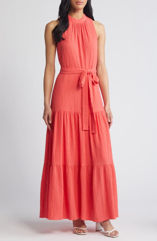Shop Anne Klein Tiered Sleeveless Maxi Dress In Red Pear