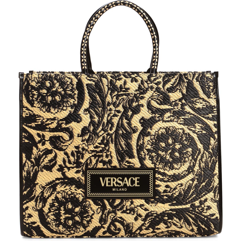 Versace Athena Jacquard Tote In Multicolor Black- Gold