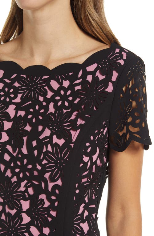 Shop Shani Laser Cut Floral High-low Cocktail Dress In Black/pink