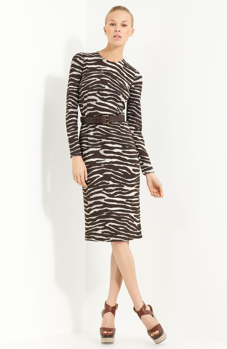 Michael Kors Zebra Print Stretch Cady Belted Dress | Nordstrom