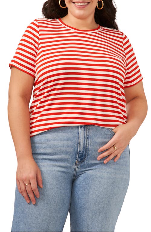 Stripe Polished Knit T-Shirt in Tulip Red