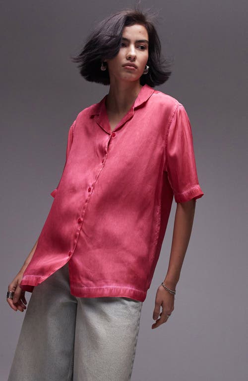 Shop Topshop Satin Camp Shirt In Pink