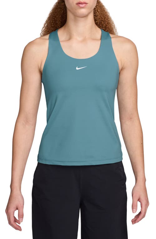 Shop Nike Dri-fit Swoosh Bra Racerback Tank In Denim Turq/white