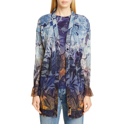 Fuzzi Degrade Floral Mesh Cardigan, Black