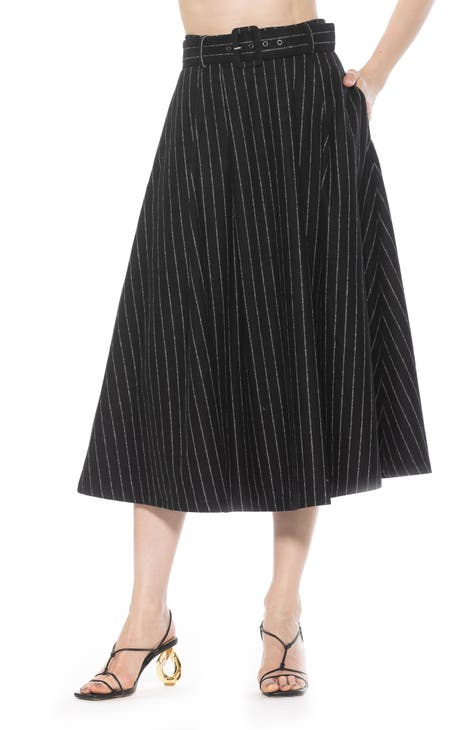 Belted A-Line Midi Skirt