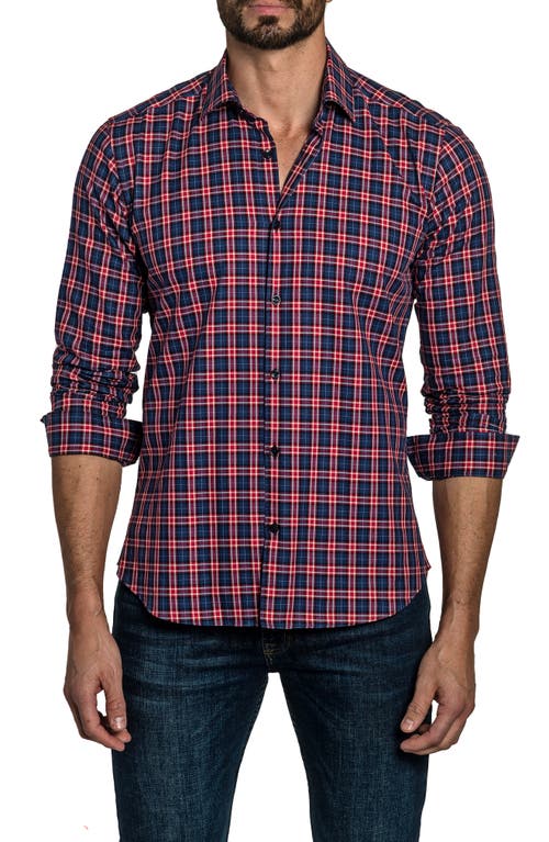 Jared Lang Plaid Button-Up Shirt in Blue Red