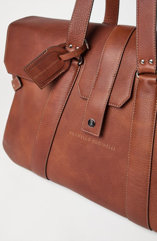 Shop Brunello Cucinelli Grained Calfskin Country Weekender Bag In Copper