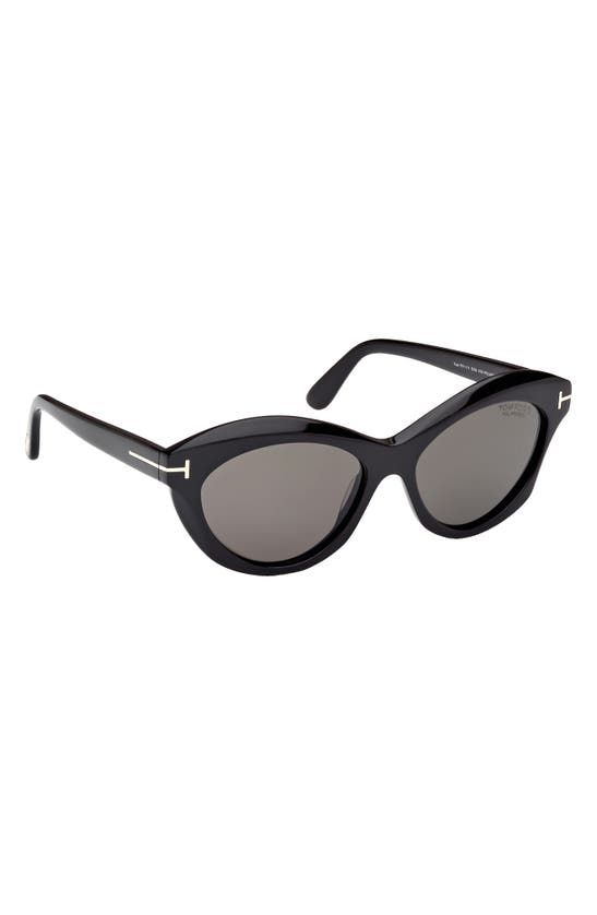 Shop Tom Ford Toni 55mm Polarized Oval Sunglasses In Shiny Black / Smoke
