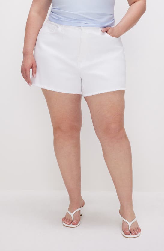 Shop Good American Good '90s Cutoff Denim Shorts In White001