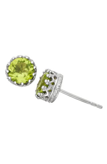 Fzn Sterling Silver Crown Stone Stud Earrings In Peridot