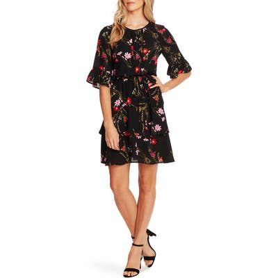 Cece Enchanted Wildflower Ruffle Fit & Flare Dress, Black