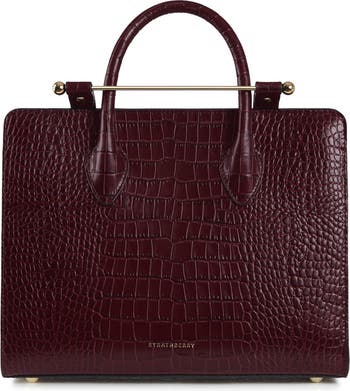 Strathberry Midi Croc Embossed Leather Tote in Purple