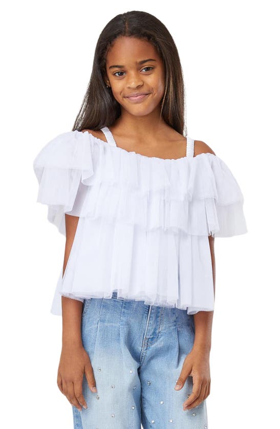 Shop Habitual Kids Tiered Cold Shoulder Mesh Top In White