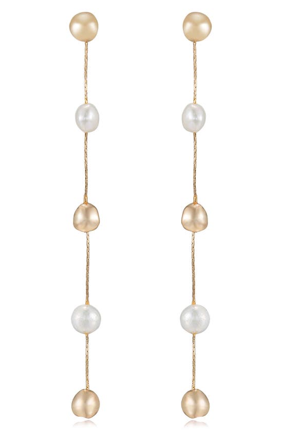 Shop Ettika Cultured Freshwater Pearl Linear Drop Earrings In Gold