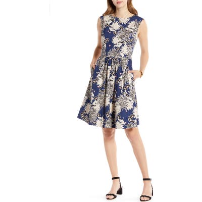 Petite 1901 Floral Sleeveless Cotton Blend Poplin Dress, Green