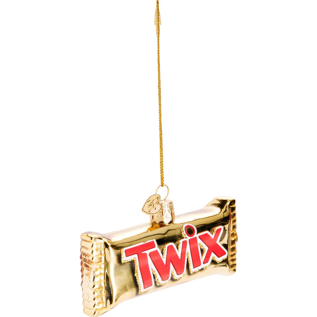 Old World Christmas Twix Candy Bar Glass Ornament in Gold/Red/White