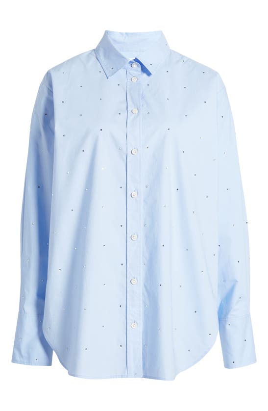 Frame Rhinestone Oversize Organic Cotton Button-up Shirt In Chambray