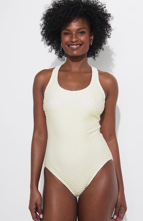 Shop Lands' End Chlorine Resistant Scoop Neck X-back High Leg Soft Cup Tugless Sporty One Piece Swimsuit In Egret White