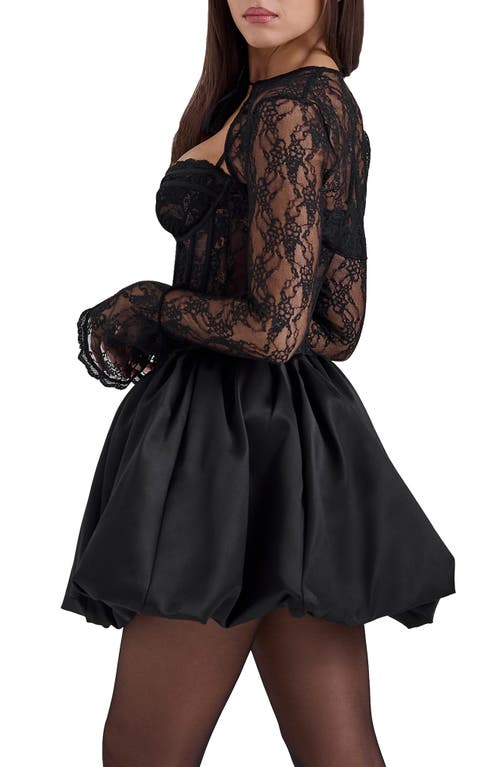 House Of Cb Lace Corset Flare Minidress In Black