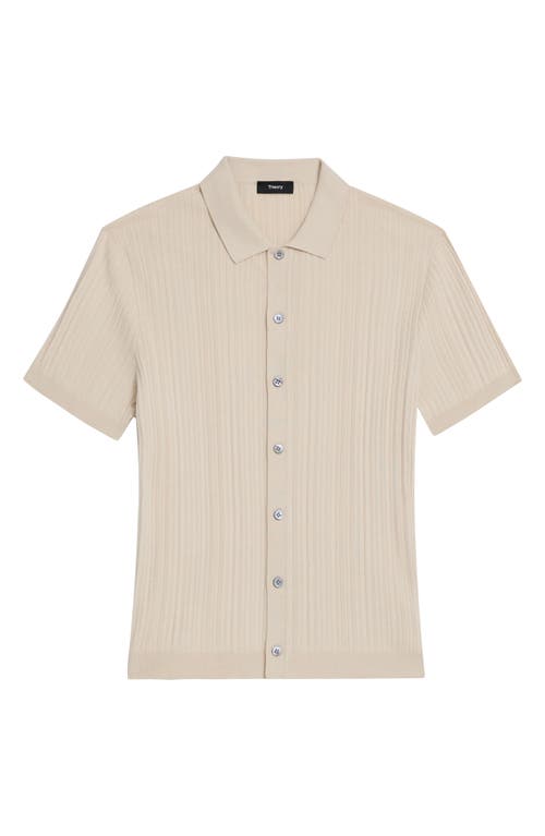 Shop Theory Cairn Rib Short Sleeve Button-up Knit Shirt In Sand