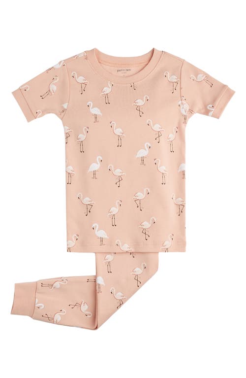 Petit Lem Kids' Flamingo Print Organic Cotton Fitted Two-Piece Pajamas Coral at Nordstrom,