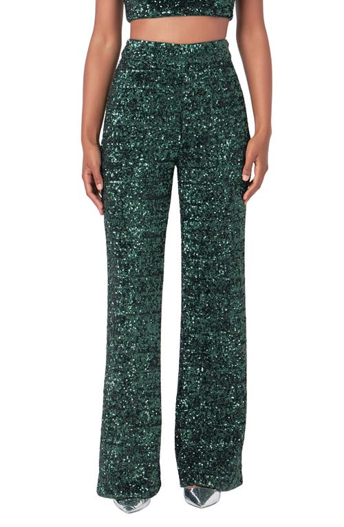 Endless Rose Sequin High Waist Wide Leg Pants In Emerald