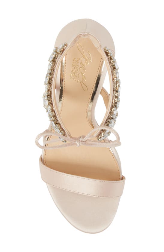 Jewel Badgley Mischka Women's Thamar Rhinestone Tie Detail Block Heel Evening Sandals In Champagne Satin