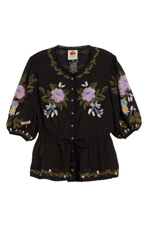 Shop Farm Rio Floral Embroidered Button-up Top In Winter Garden Black