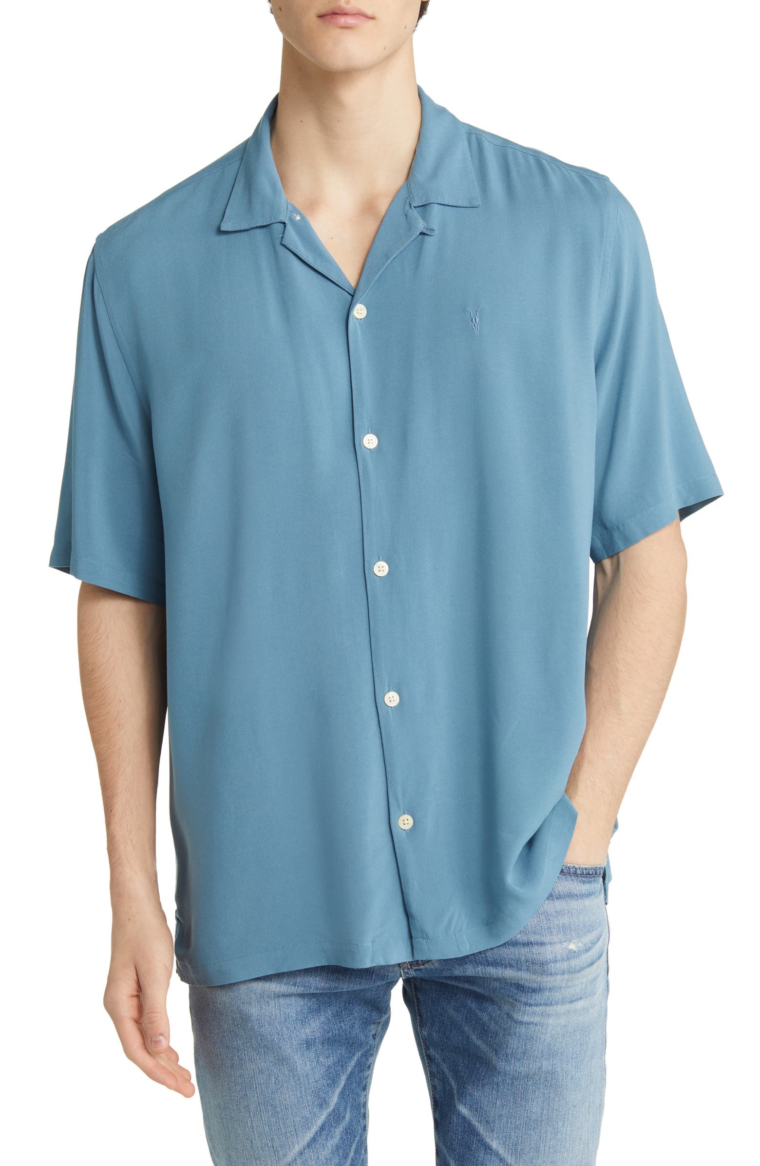 AllSaints Venice Relaxed Fit Short Sleeve Button-Up Camp Shirt | Nordstrom