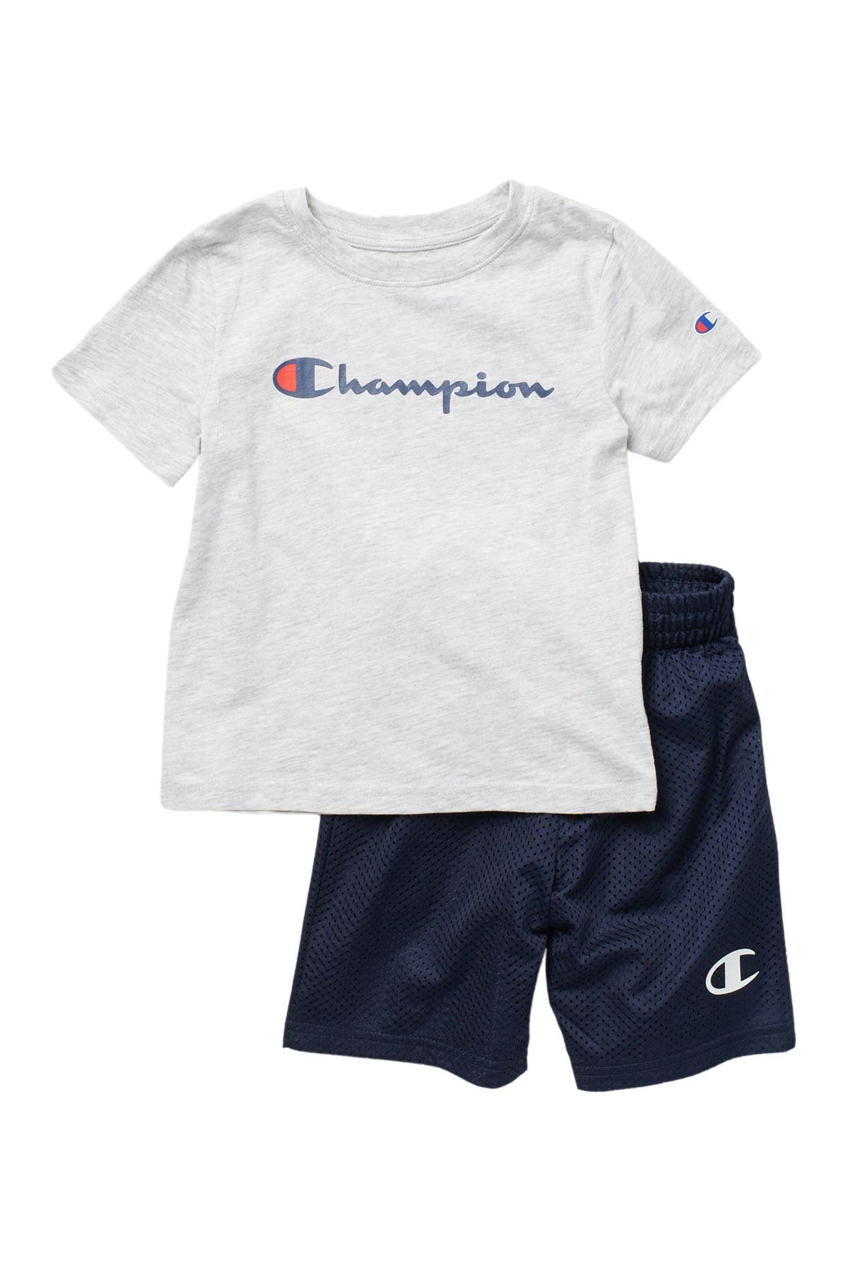 grey small script jersey shorts champion